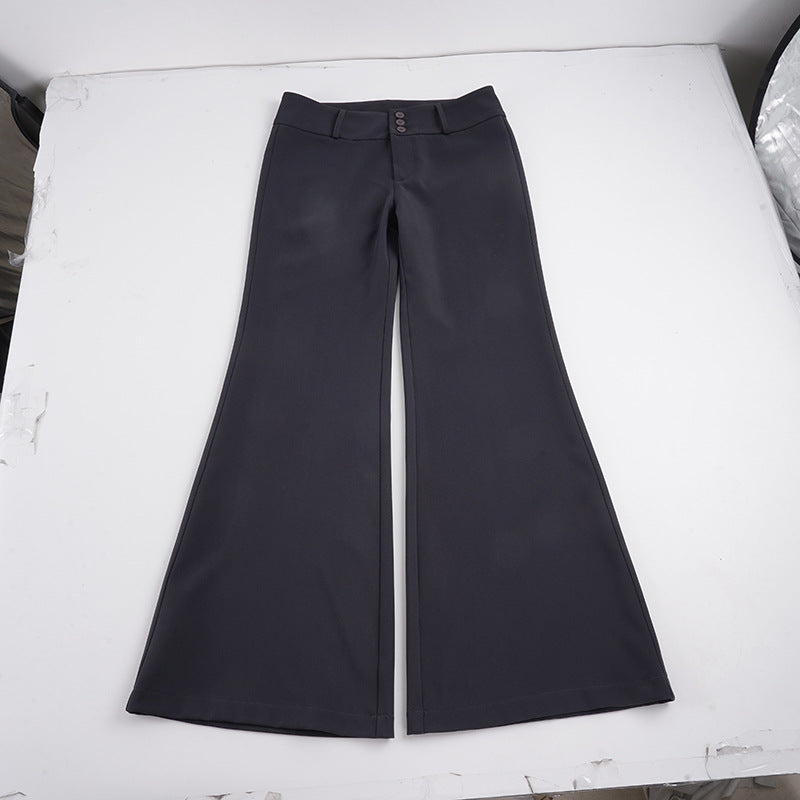 Women's high-waisted flared pants with wide bell-bottoms and decorative button placket Mune Fashion