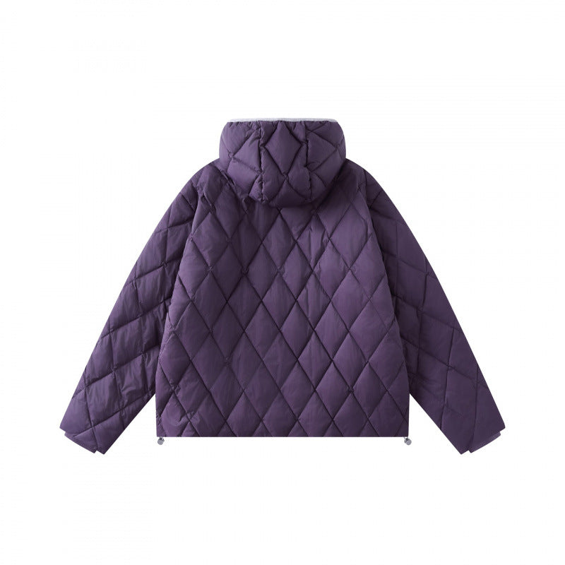 Ladies quilted jacket with hood, diamond quilting and adjustable hem Mune Fashion