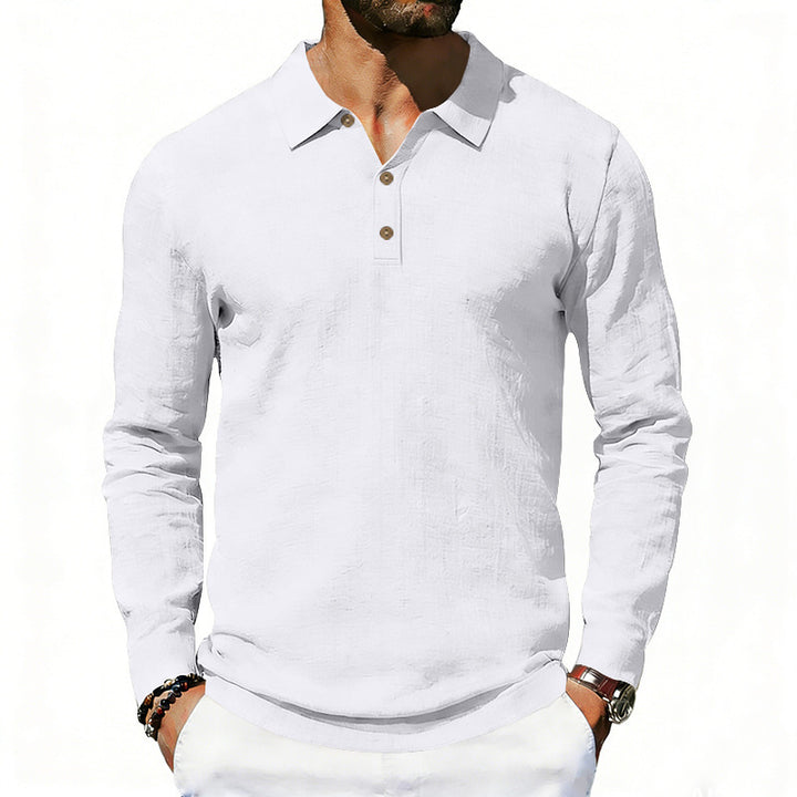 Men's Long Sleeve Polo Shirt made of Cotton Gauze with Three-Button Placket Mune Fashion