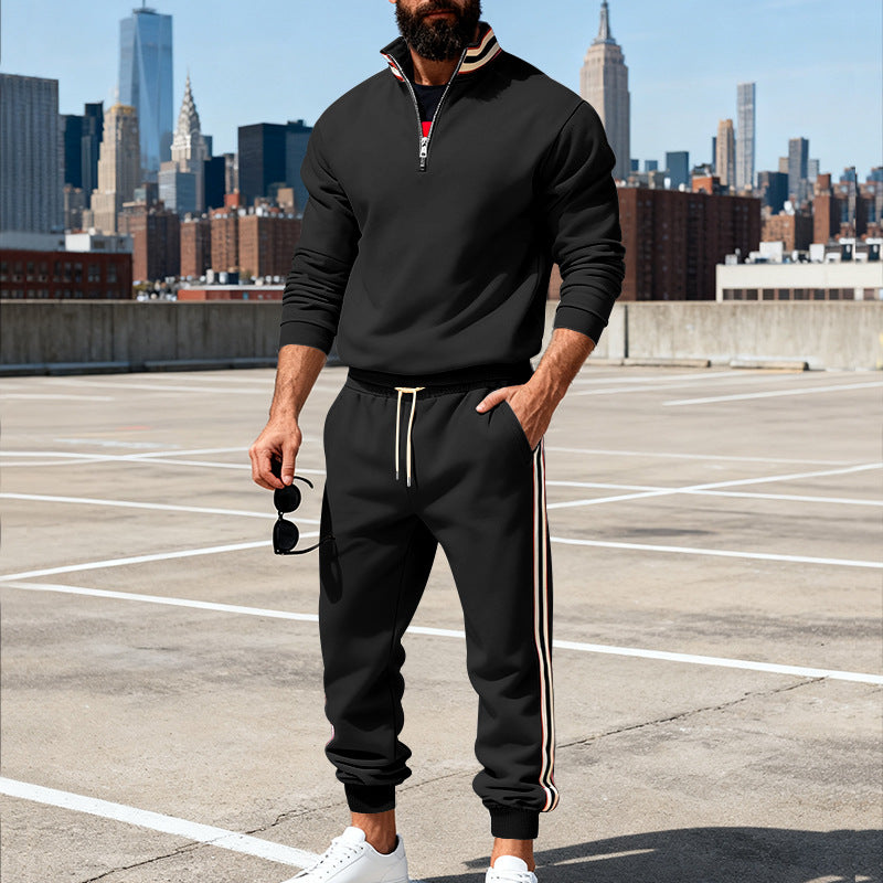 Men's stylish tracksuit set with half-zip, striped side stripes, and tapered jogger pants Mune Fashion