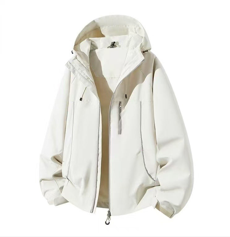Men's Waterproof Hooded Softshell Jacket with Windproof Cut and Zipper Mune Fashion