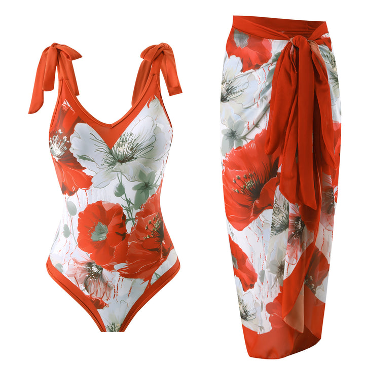 Women’s One-Piece Swimsuit with Playful Tie Straps and Elegant Wrap Skirt Mune Fashion