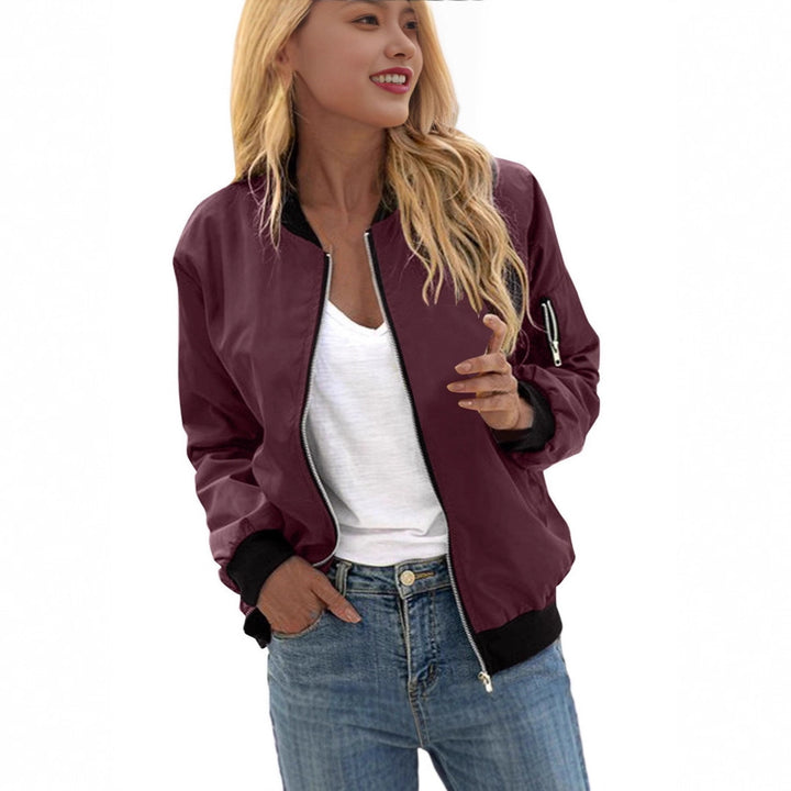 Ladies Lightweight Bomber Jacket with Zipper Ribbed Cuffs and Arm Pocket Mune Fashion