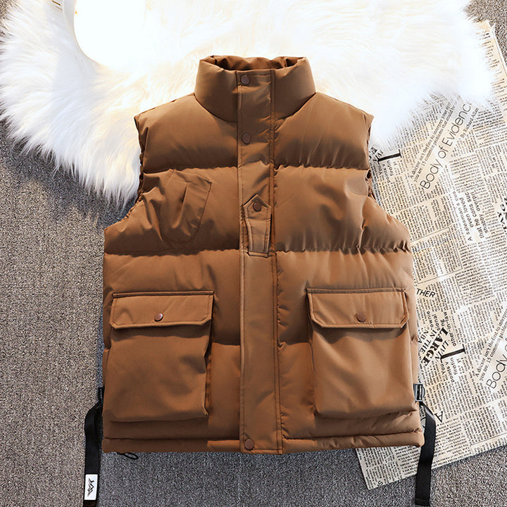 Men's quilted padded gilet with utility pockets, drawstring hem & stand collar Mune Fashion