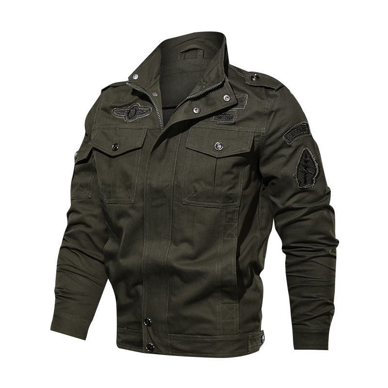 Men's Lightweight Canvas Utility Jacket in Military Look with Stand-up Collar, Epaulettes and Chest Flap Pockets Mune Fashion