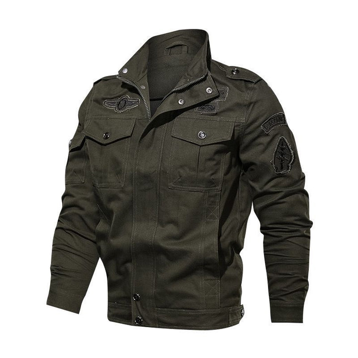 Men's Lightweight Canvas Utility Jacket in Military Look with Stand-up Collar, Epaulettes and Chest Flap Pockets Mune Fashion
