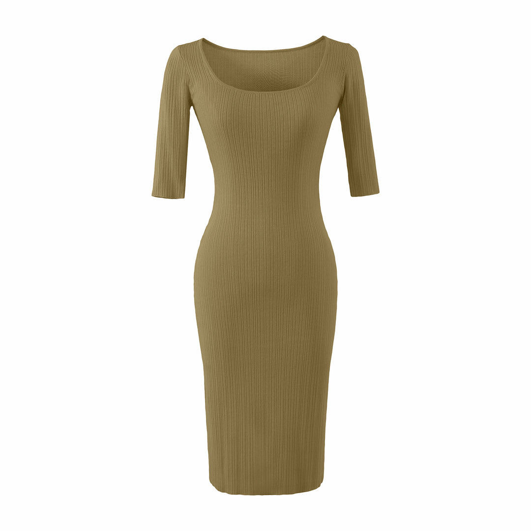 Women Figure-hugging ribbed Midi dress made of stretch knit Mune Fashion