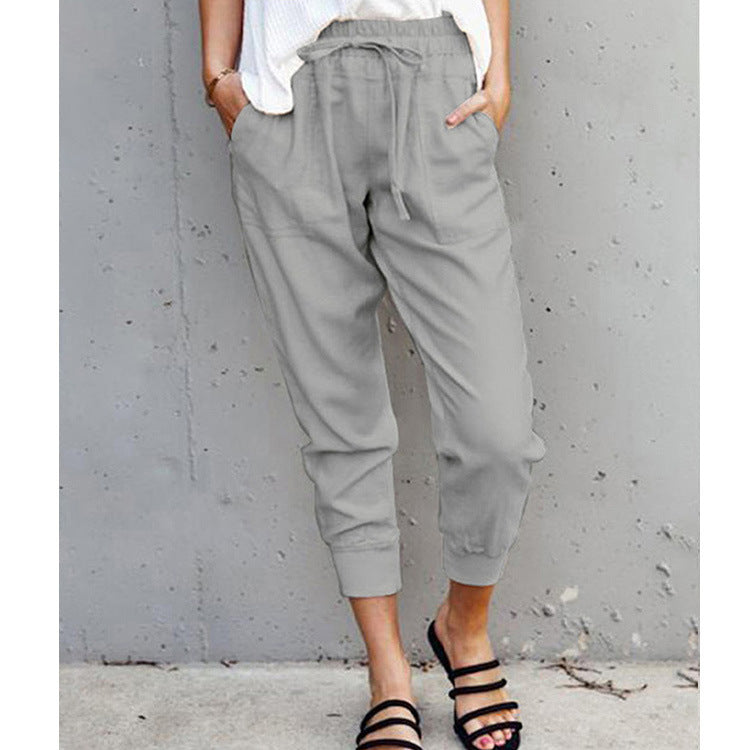 Women's casual tapered linen trousers with elastic waistband and cuffs Mune Fashion