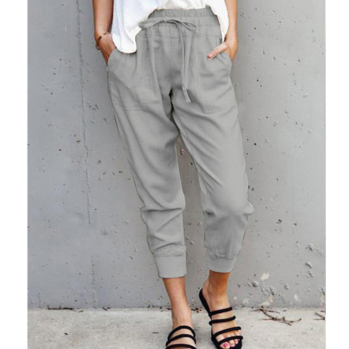 Women's casual tapered linen trousers with elastic waistband and cuffs Mune Fashion