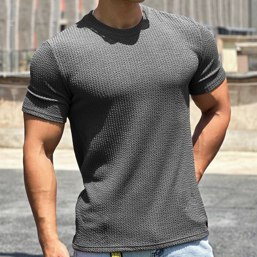 Men's structured t-shirt in slim fit with round neck Drune