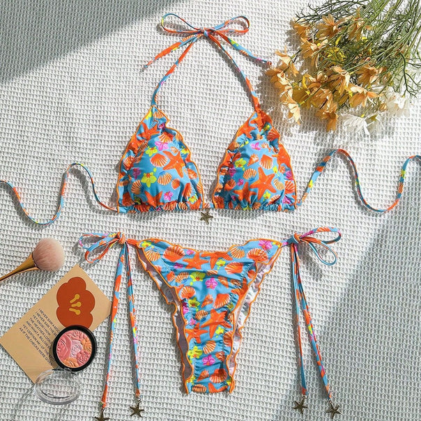 Women's cheerful floral print bikini with ruffles Mune Fashion