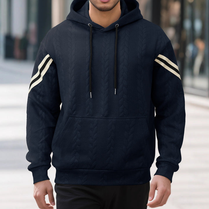 Men's Cable Knit Hoodie with Kangaroo Pocket and Contrast Stripes Mune Fashion