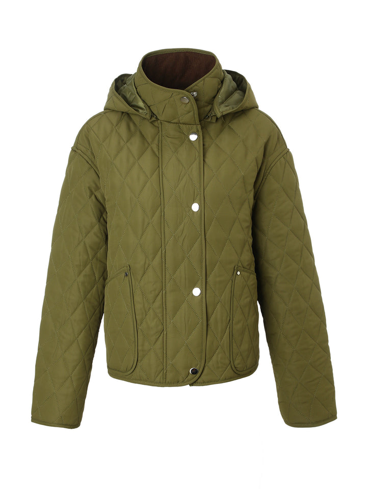 Women’s quilted jacket with hood, quilted diamond structure and flap pockets Mune Fashion