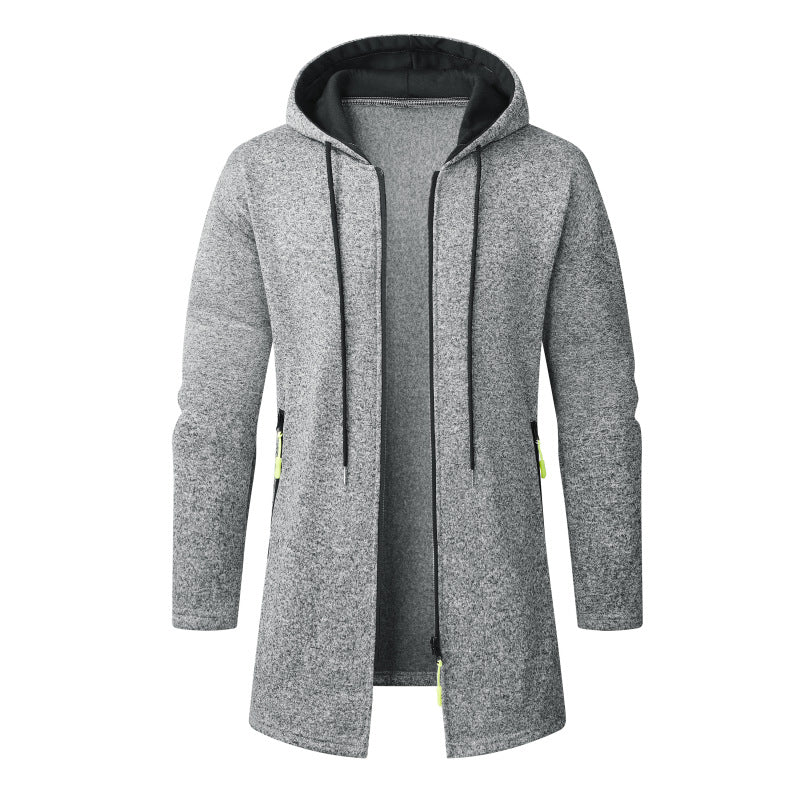 Men's Long Knit Coat with Hood, Continuous Zipper & Soft Fleece Lining Mune Fashion