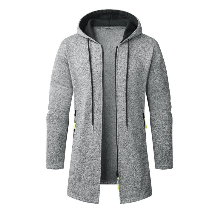 Men's Long Knit Coat with Hood, Continuous Zipper & Soft Fleece Lining Mune Fashion