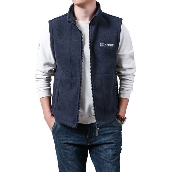 Men's Warm Fleece Outdoor Vest with Full Zip and Stand Collar Mune Fashion