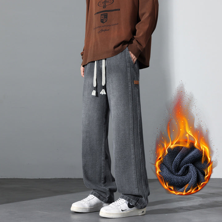 Men's Loose Vintage Denim Casual Pants with Drawstring and Relaxed Fit Mune Fashion
