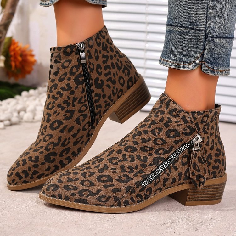 Women nan short suede-look ankle boot with side decorative strap zipper and comfortable block heel Mune Fashion