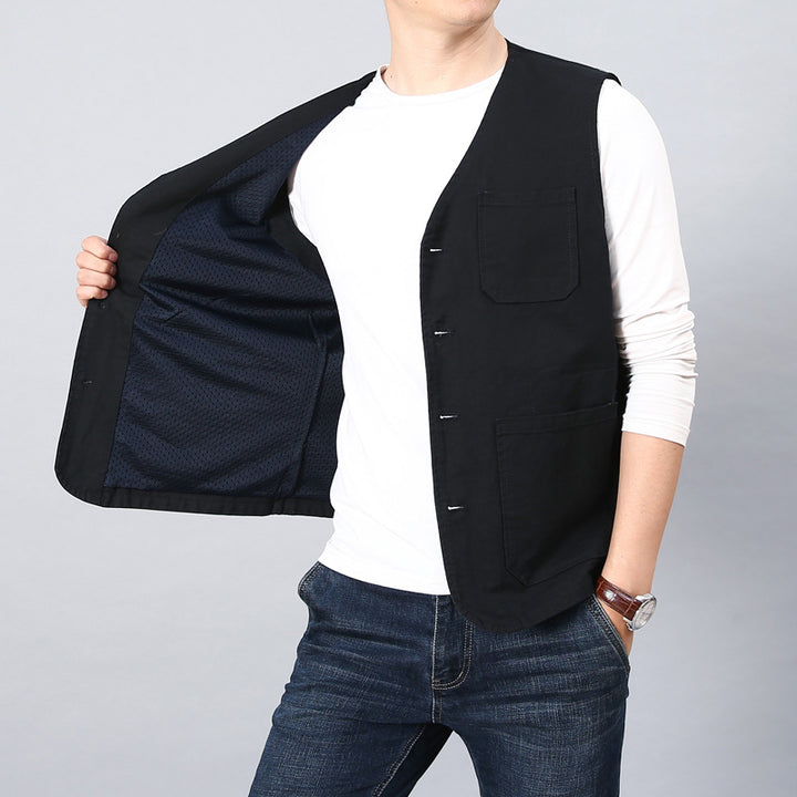 Men's Utility Vest with Striped Cotton Canvas Lining Mune Fashion
