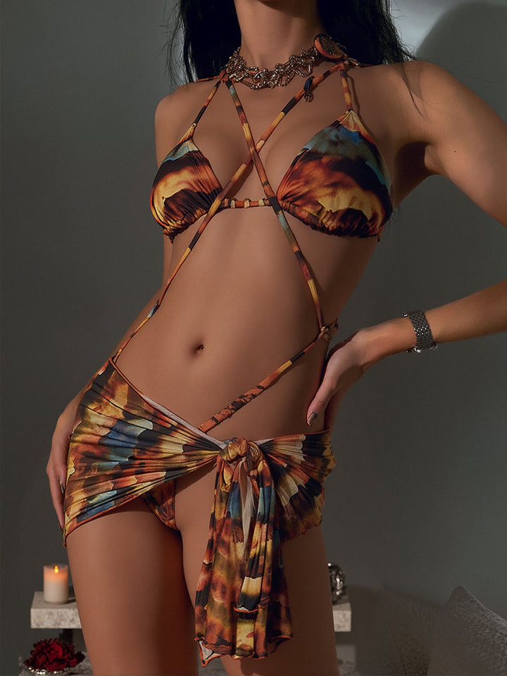 Ladies triangle bikini with fashionable wrap skirt and elegant tying option Mune Fashion