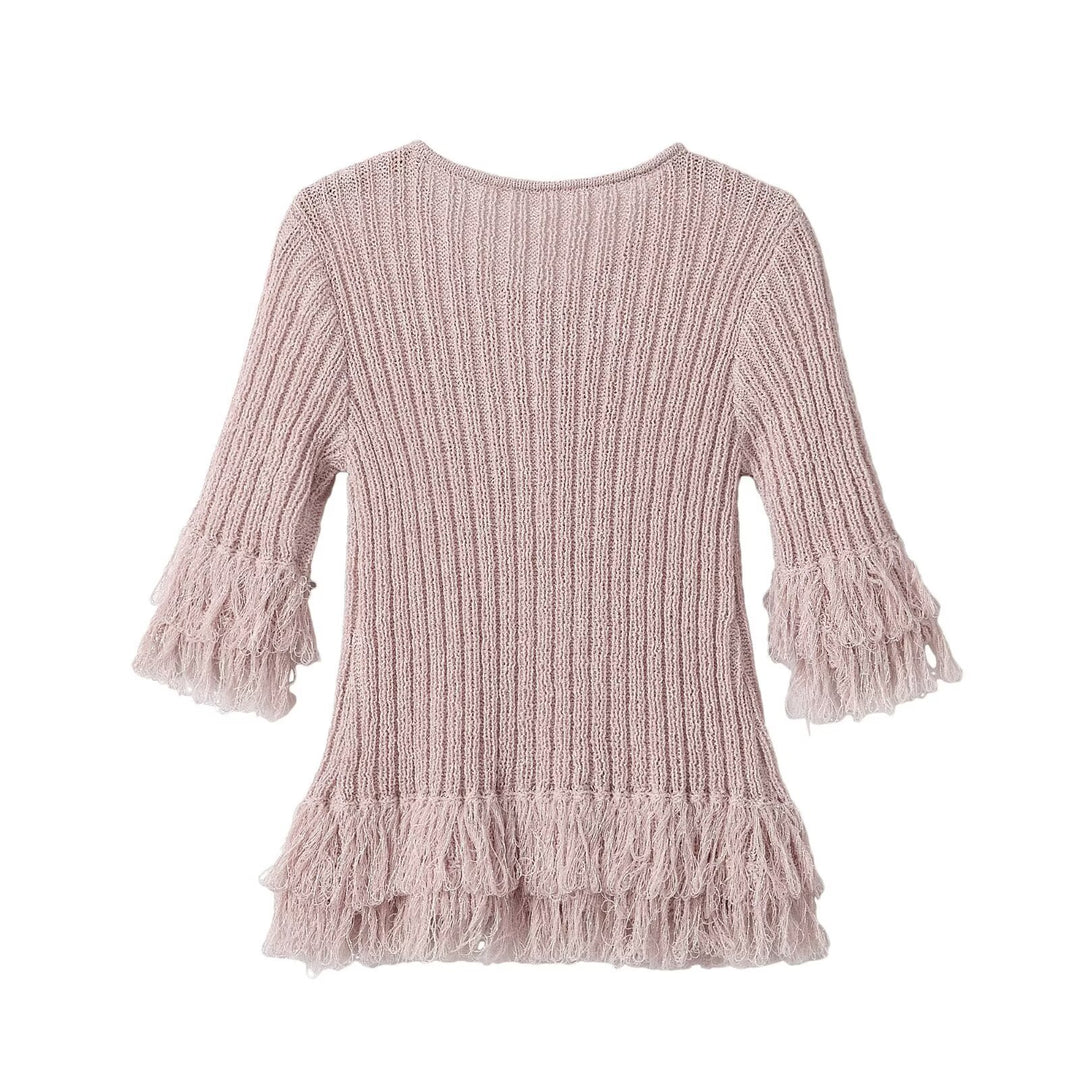 Women's knitted cardigan with fringe tiers and bell sleeves Mune Fashion