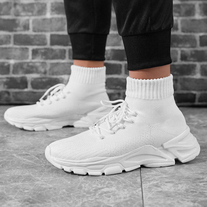 Women’s knitted sock sneakers with high shaft, padded platform sole and elastic lacing system Mune Fashion