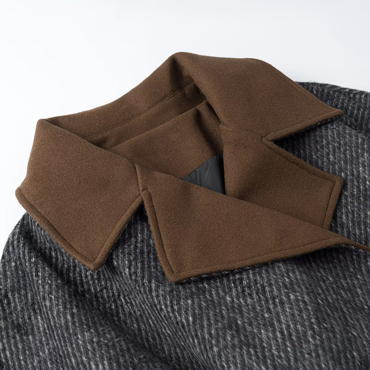 Women's wool blend coat with tie belt and large contrast collar Mune Fashion