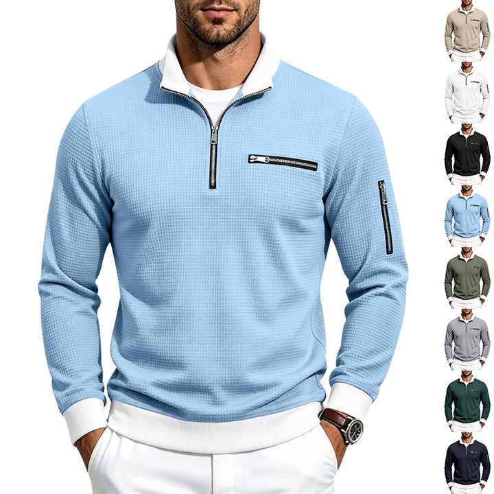 Men's waffle-knit turtleneck with contrast collar, zippered chest pocket and arm pocket Mune Fashion
