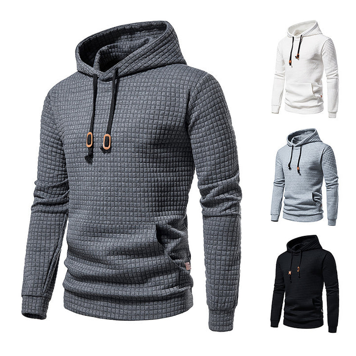 Men's structured hoodie with padded check quilted texture and kangaroo pocket Mune Fashion