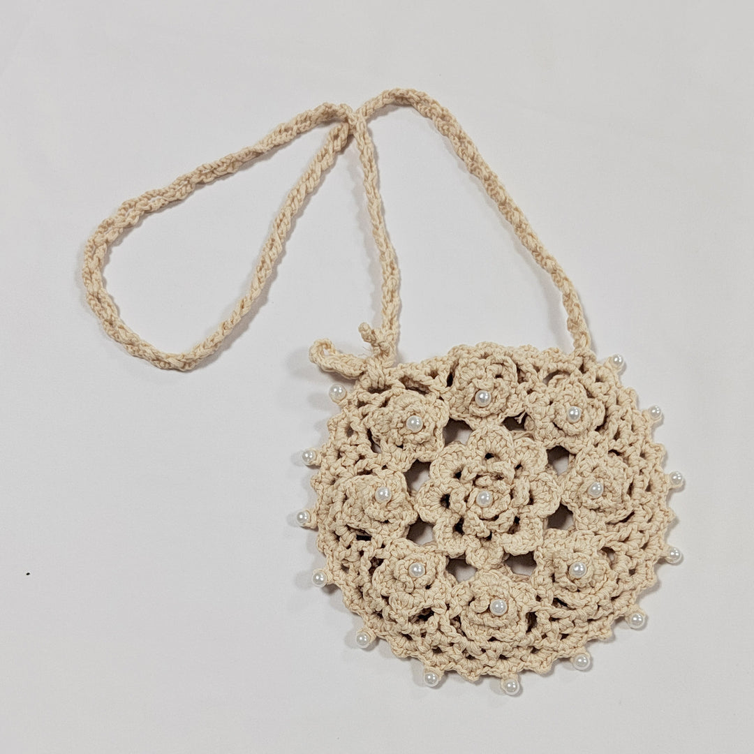 Ladies handcrafted crochet handbag with pearl embellishment Mune Fashion