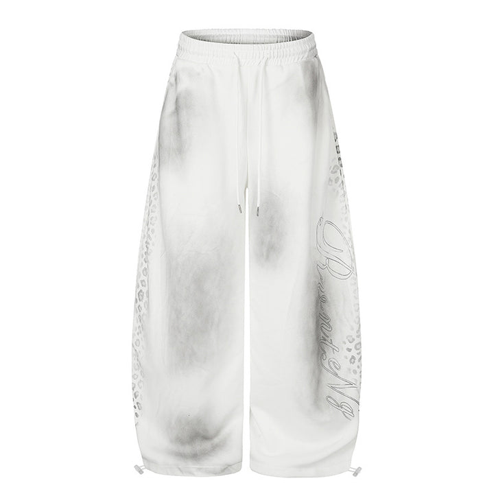 Women's Wide Palazzo Sweatpants with Comfort Waistband, Drawstring and Leopard Side Print Mune Fashion
