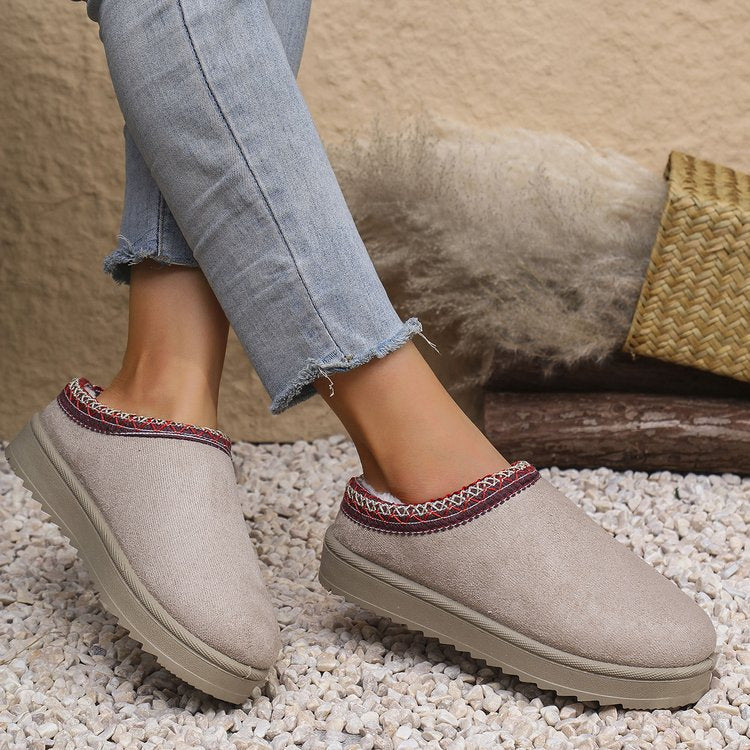 Women Padded Velour Slippers with Knitted Shaft Band and Profiled Platform Sole Mune Fashion