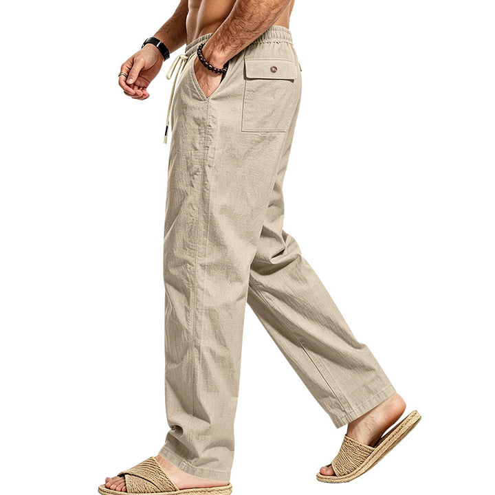 Men's Lightweight Relaxed Pants with Elastic Waistband, Drawstring and Applied Cargo Pocket Mune Fashion