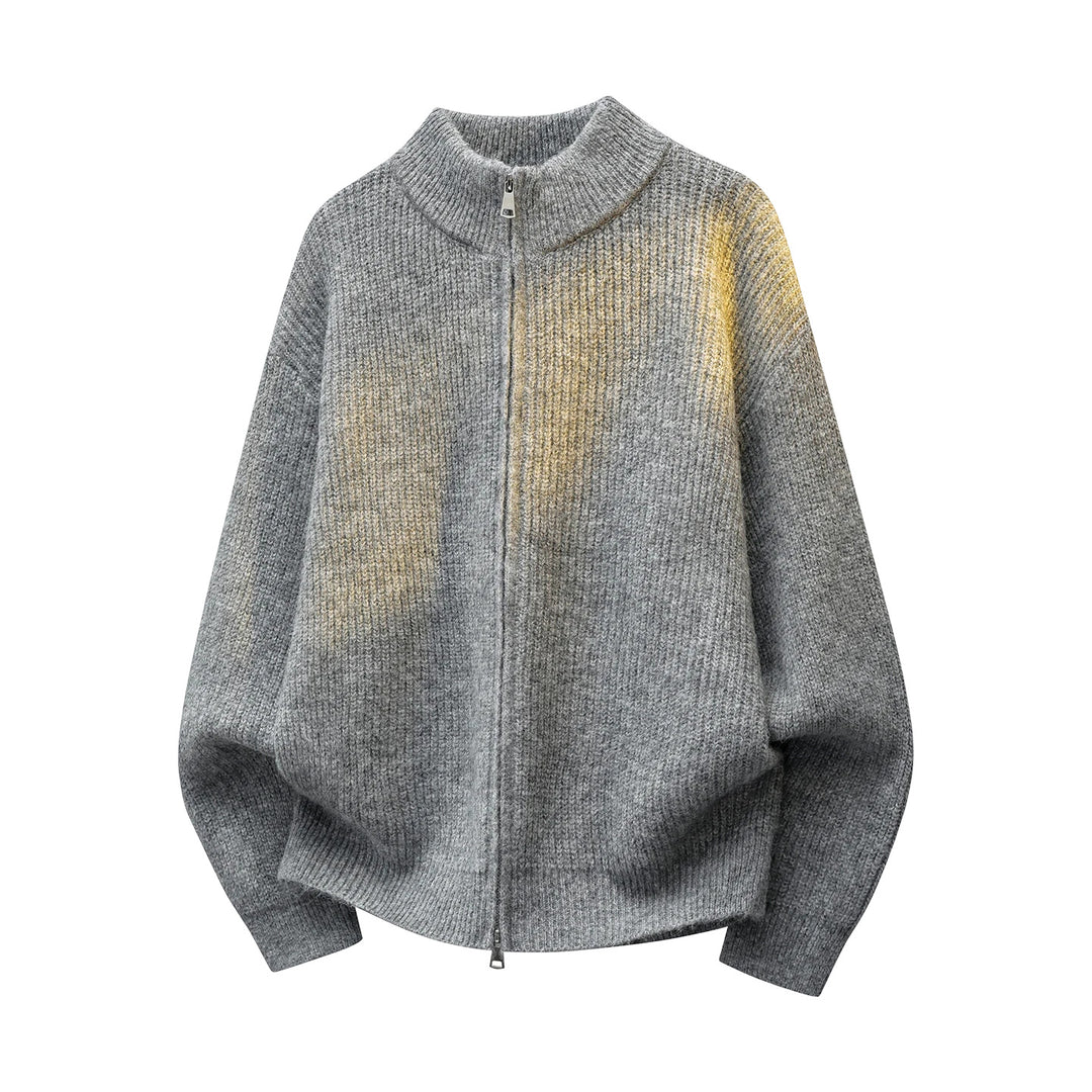 Unisex Oversize Structured Knit Half-Zip Cardigan with Stand Collar & Two-Way Zipper Mune Fashion