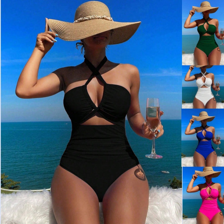 Women's one-piece swimsuit with innovative cut-out design and playful bow band Mune Fashion