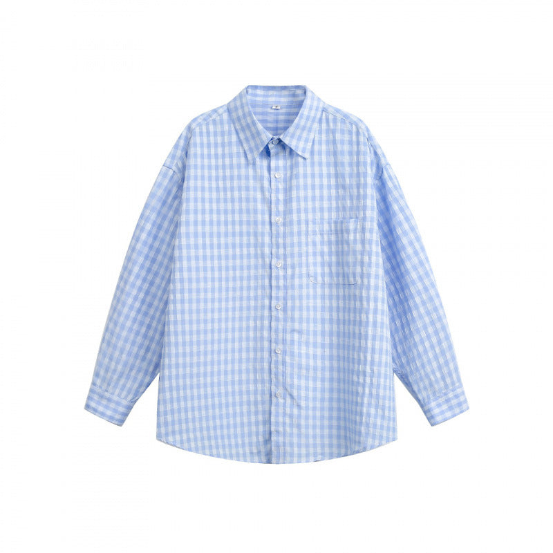 Women’s Loose Oversize Checkered Shirt with Chest Pocket and Rounded Hem Mune Fashion