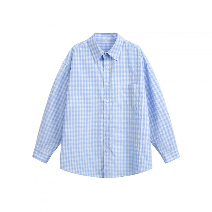 Women’s Loose Oversize Checkered Shirt with Chest Pocket and Rounded Hem Mune Fashion