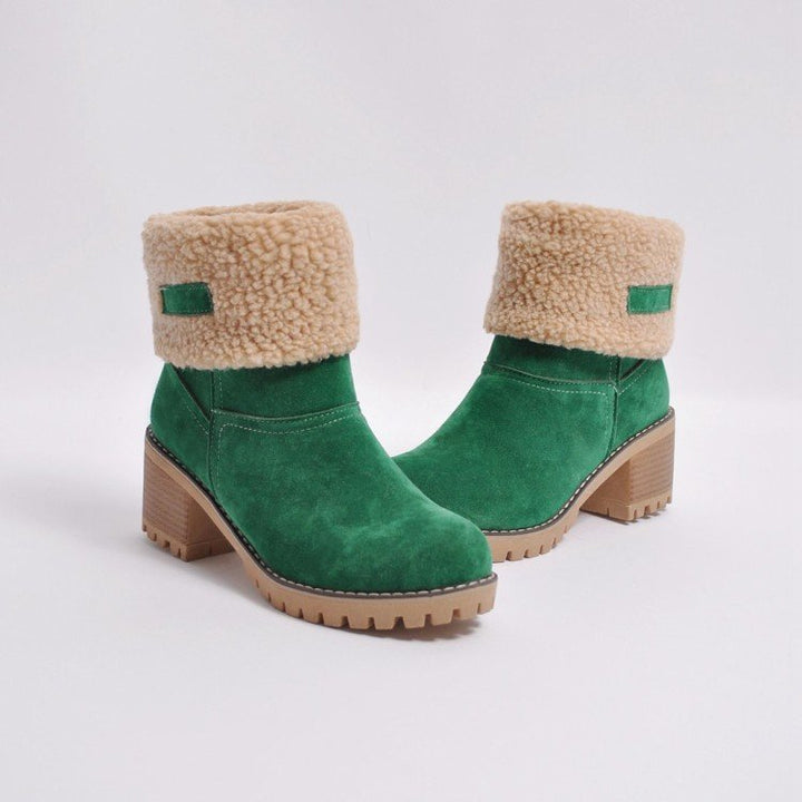 Women's ankle boots with folded fur cuff, suede look and robust profile sole Mune Fashion