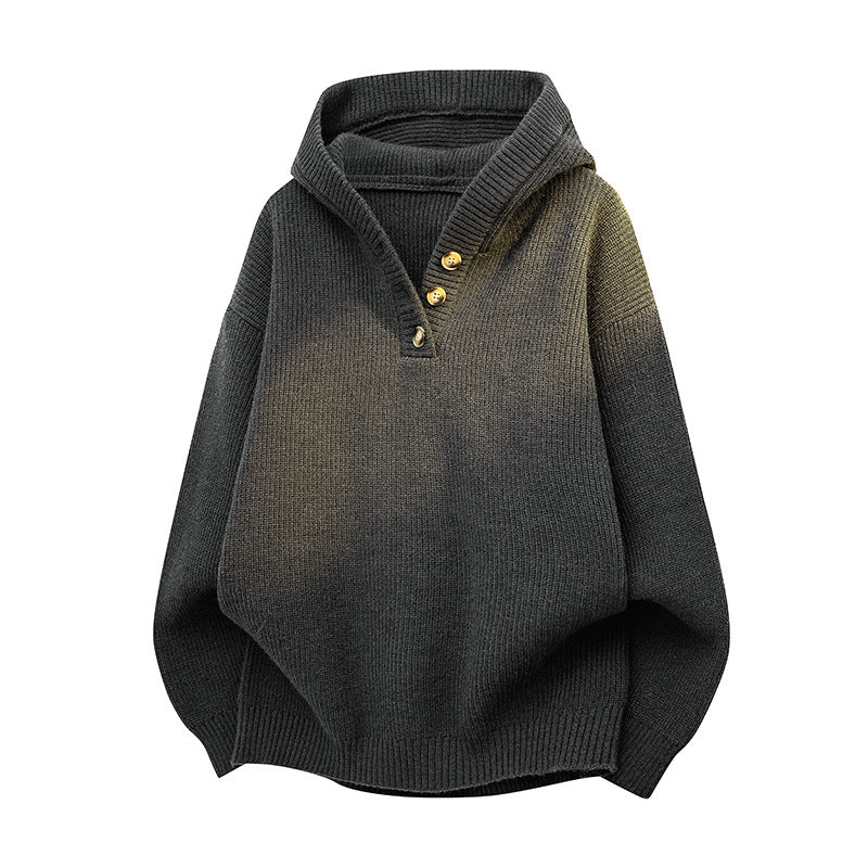 Women Relaxed Hoodie made of ribbed knit with half-button placket Mune Fashion