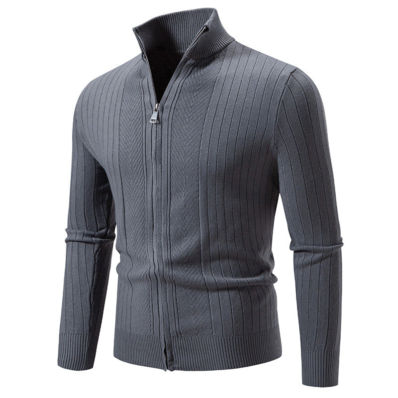 Men's slim fit fine knit zip jacket with stand-up collar and distinctive rib structure Mune Fashion