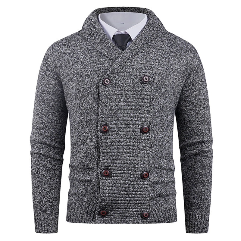 Men's double-breasted chunky knit cardigan with overlapping shawl collar Mune Fashion