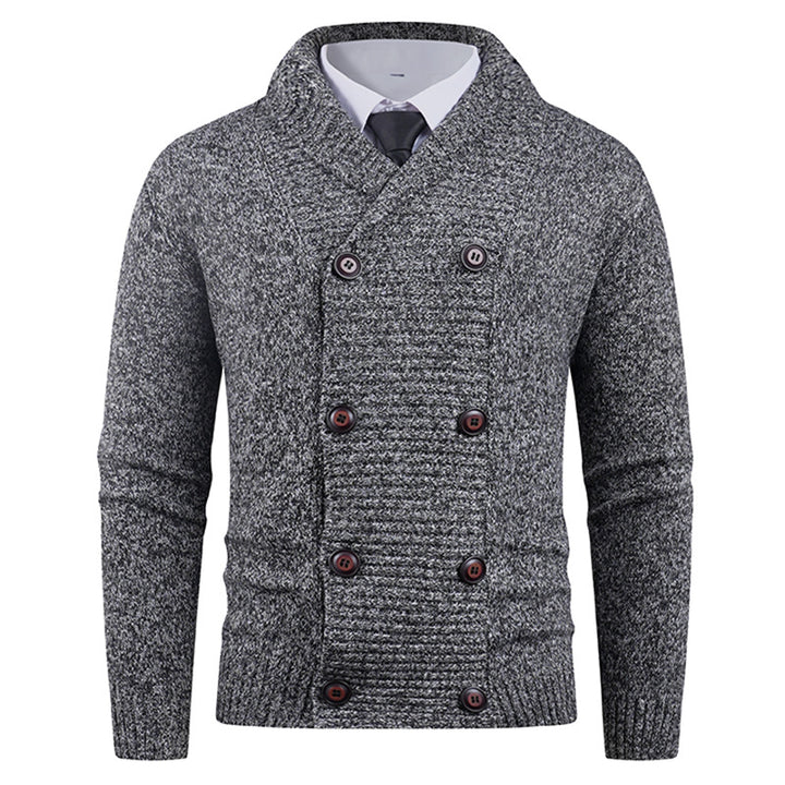 Men's double-breasted chunky knit cardigan with overlapping shawl collar Mune Fashion