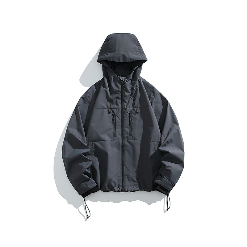 Men's Technical Rain Softshell Jacket with Hood, Zipper and Adjustable Hem Mune Fashion