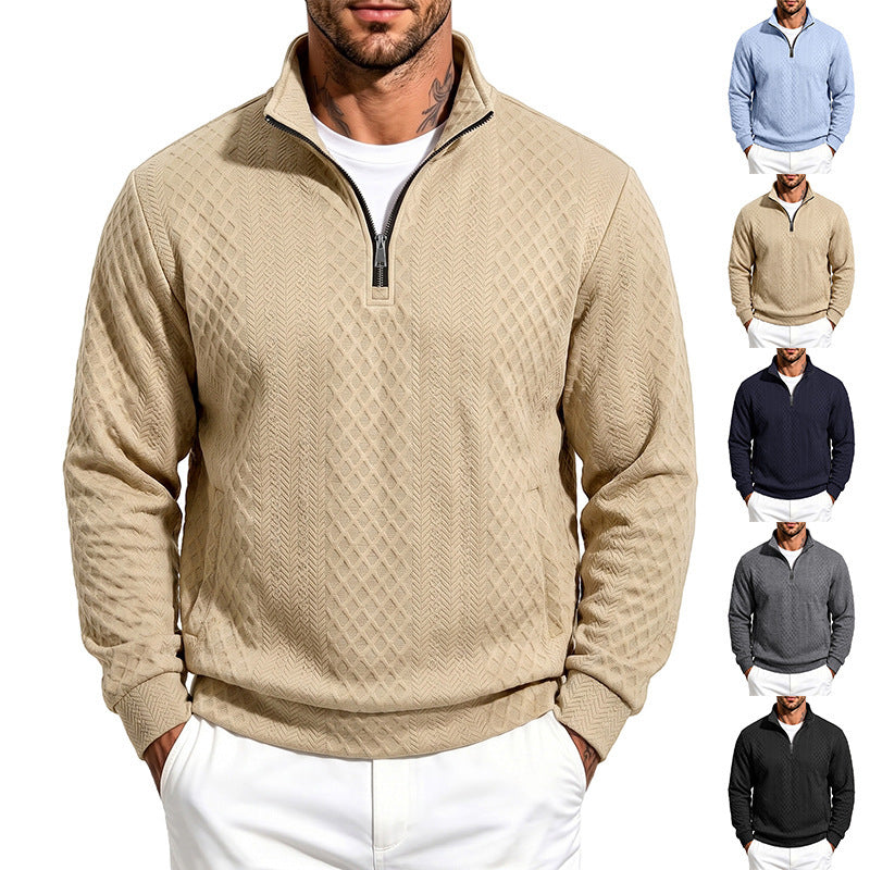 Men's Structured Half-Zip Sweater made of fine knit with cable pattern and hand pockets Mune Fashion