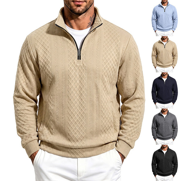 Men's Structured Half-Zip Sweater made of fine knit with cable pattern and hand pockets Mune Fashion