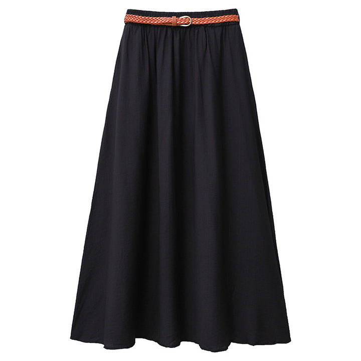 Women's flowing maxi skirt with elastic waistband and braided leather-look belt Mune Fashion