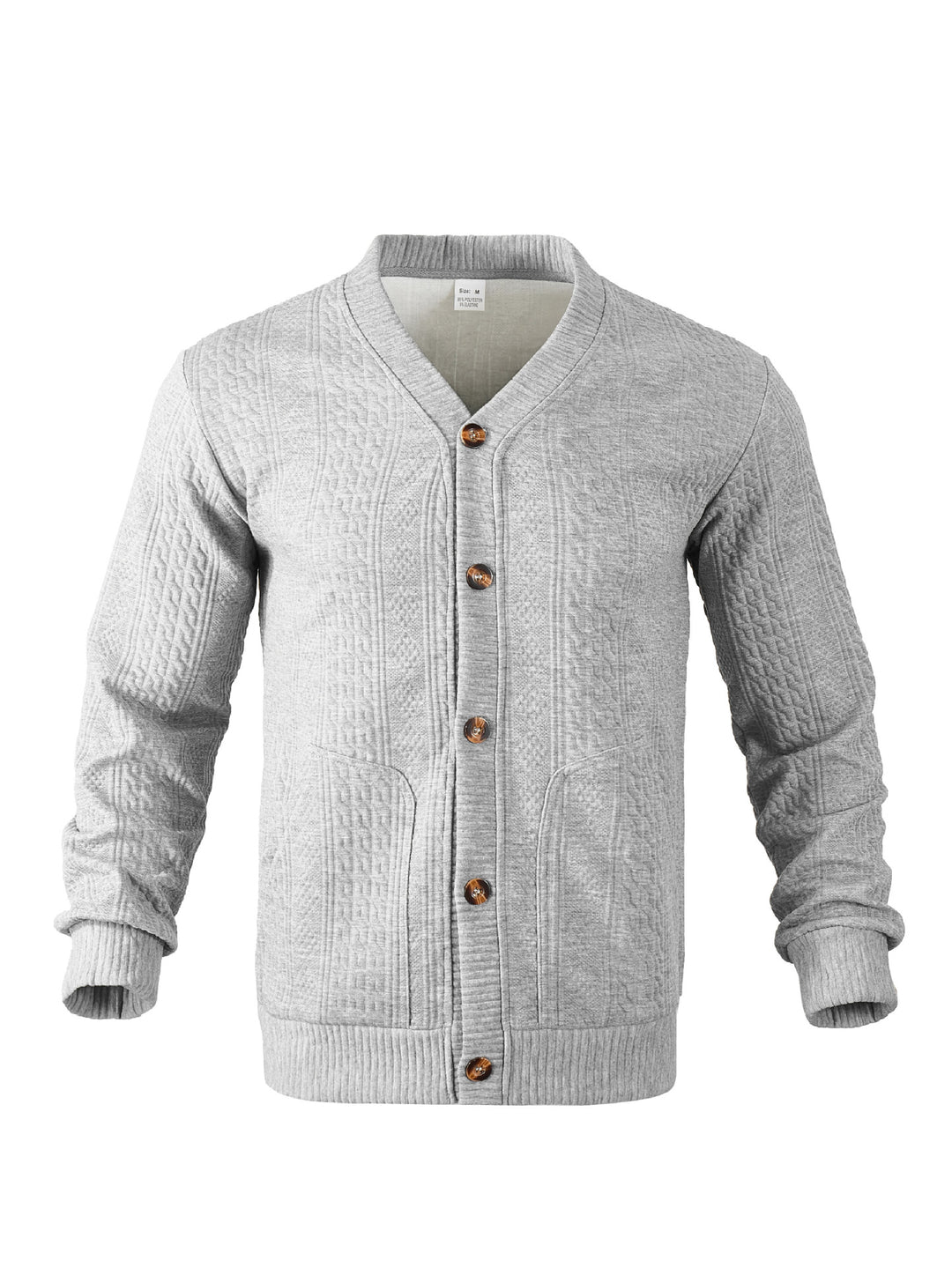 Men's elegant braided knit cardigan with V-neck button placket and patch pockets Mune Fashion