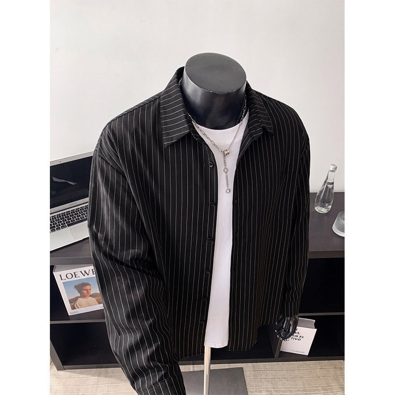 Men's Loose Pinstripe Shirt with Kent Collar, Overshirt Cut and Continuous Button Placket Mune Fashion