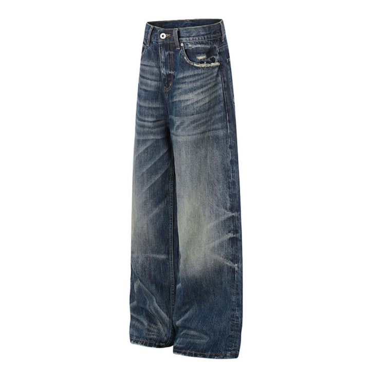 Women's Wide High-Waist Jeans Culottes with Vintage Wash and Used Effect Mune Fashion