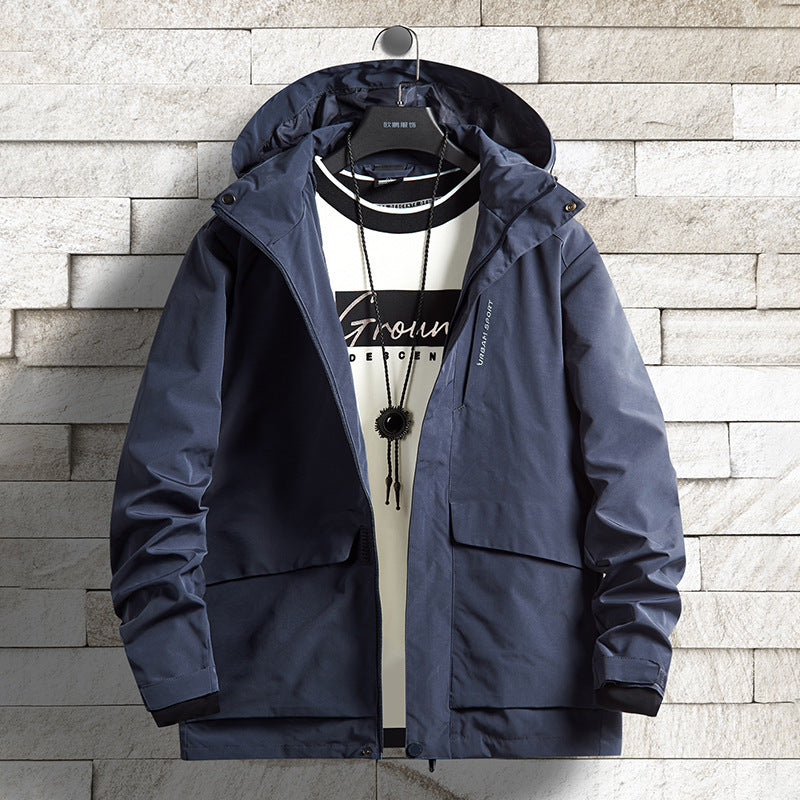 Men's waterproof city outdoor jacket with hood, concealed zipper and cargo pockets Mune Fashion
